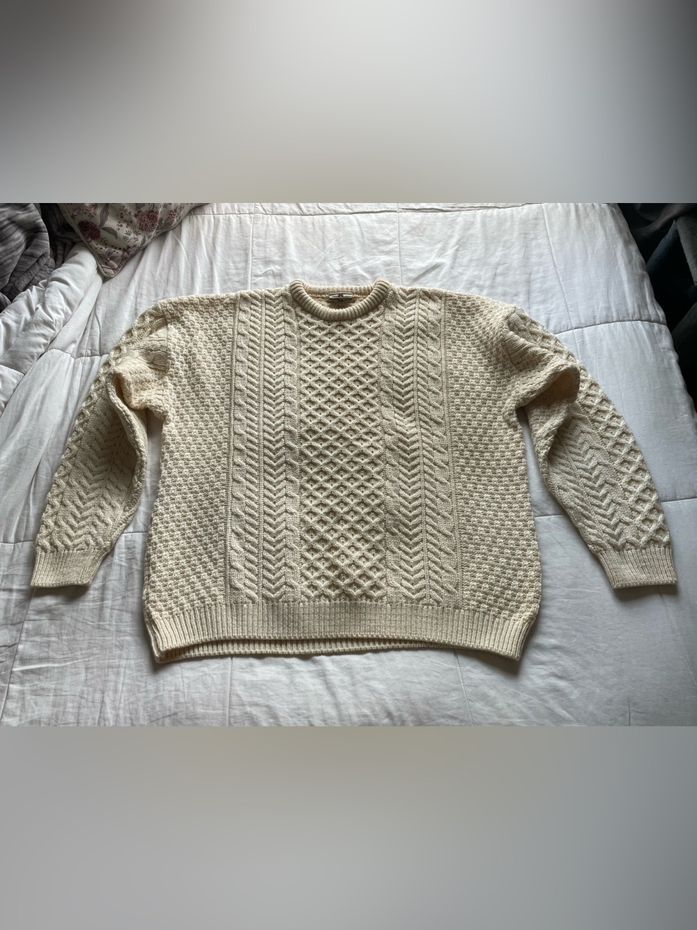Carraig Donn Irish Merino Wool Cream Cable Knit Sweater XXL Heritage Classic